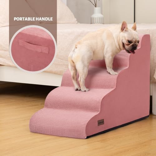 5-Step Pink Dog Stairs for High Bed, Pet Ramp for Small Dogs - Image 5