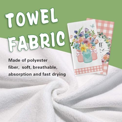Spring Summer Floral Kitchen Dish Towels Set of 2, Home Sweet Home - Image 4