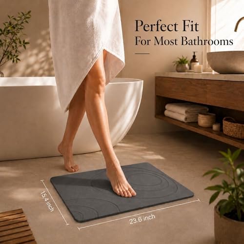 Stone Bath Mat for Bathroom, Diatomaceous Earth Shower, Dark Gray - Image 2