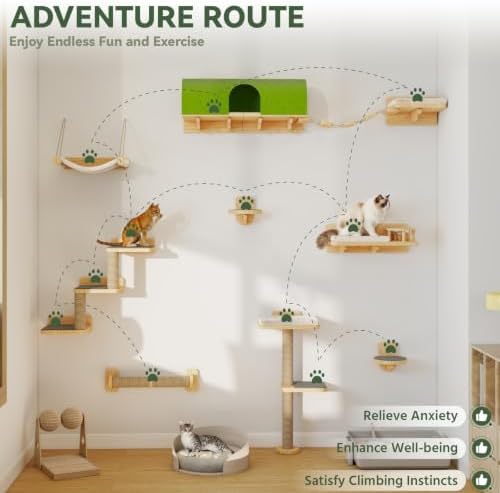 BYBYME 10PCS Cat Wall Shelves, Pine Cat Climbing Wall Furniture - Image 3