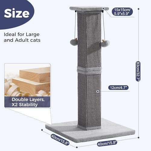 Cat Scratching Post 33 inch Heavy Duty Sisal Scratcher Post Gray - Image 2