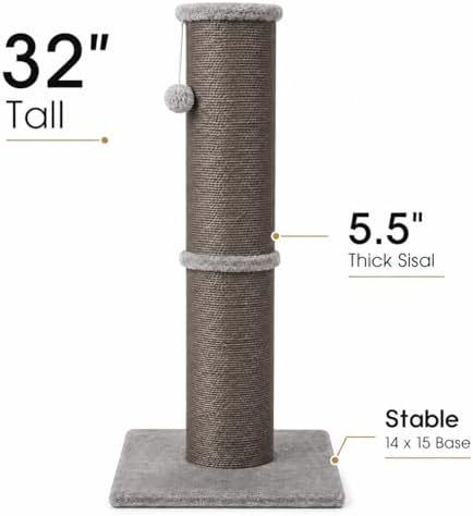 PAWSCRAT 32-Inch Tall Cat Scratching Post, 5.5-Inch Diameter - Image 2