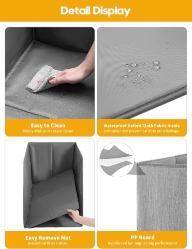 Cat Litter Box Enclosure Splash Guard, Solid Gray - Image 5
