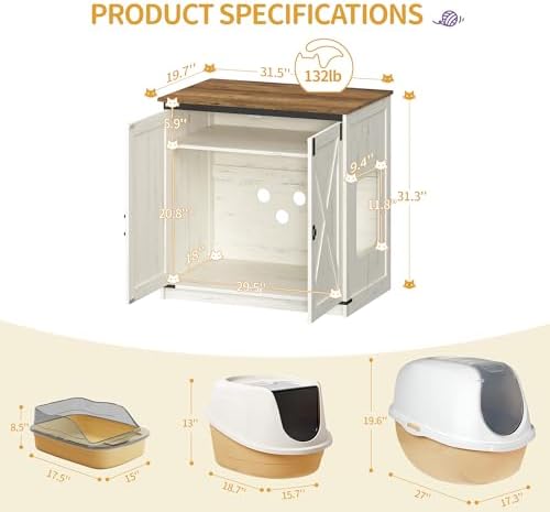 Hzuaneri Cat Litter Box Enclosure, Tall Hidden Litter Box Furniture Cabinet - Image 2