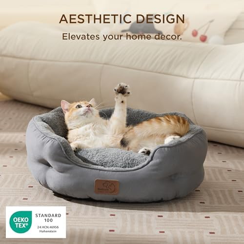 Bedsure Self Warming Cat Bed, Round Washable Small Dog Bed, 20In Grey - Image 5