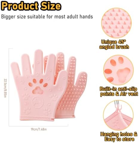 Pet Hair Removal Gloves Grooming 2 Pair Pink & Grey - Image 5