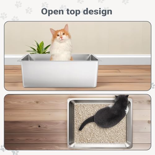 Kirecoo Large Stainless Steel Cat Litter Box Low Entry - Image 5