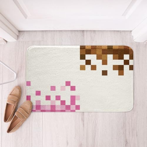 Game Pixelated Theme Bath Rug, Patchwork Grid Shaggy Absorbent Non Slip Floor - Image 3