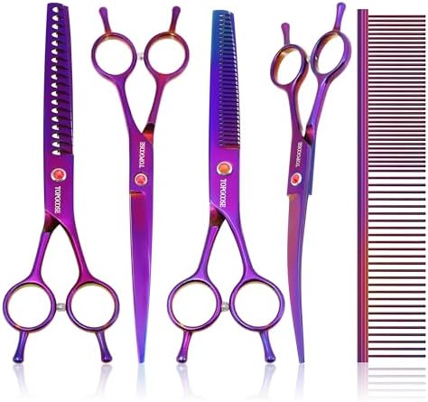 Dog Grooming Scissors Kit, Professional 6 in 1 Pet Scissors Sharp Shears Set by TOPGOOSE