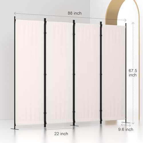 Room Divider, 4 Panel Folding Screen, 88” Portable Separating 3 Feet - Image 5