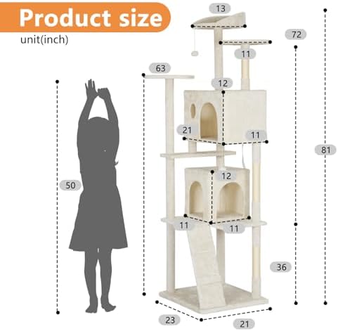 BestPet | 81" Cat Tree Tower | Cream | Sturdy Multi-Level Cat Tree - Image 7