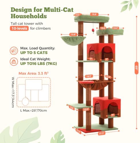 69" Tall Cat Tree for Indoor Cats Large Adult - Image 3