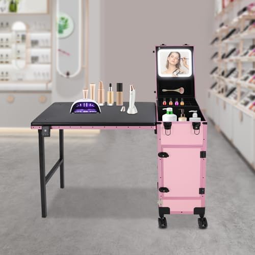 Portable Rolling Travel Nail Desk, Foldable Nail Tables Travel Cosmetic Trolley - Image 2