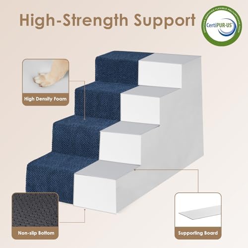 EHEYCIGA Dog Stairs for Bed 20" H, 4-Step Extra Wide Dog Steps - Image 3