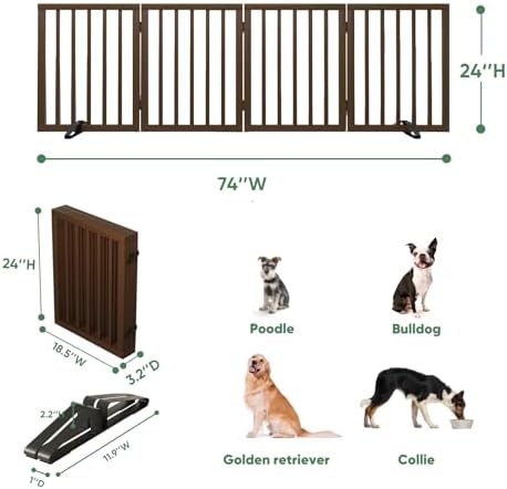 Dog Gates for Doorways, Freestanding Foldable Dog Gate Indoor, Pet Gates for - Image 2