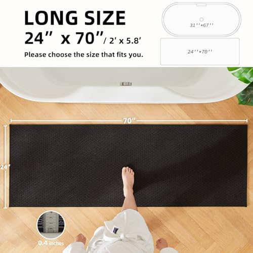 TYUU Black Bathroom Runner Rugs, Long Bath Mat Runner Washable Thin Quick Dry - Image 2