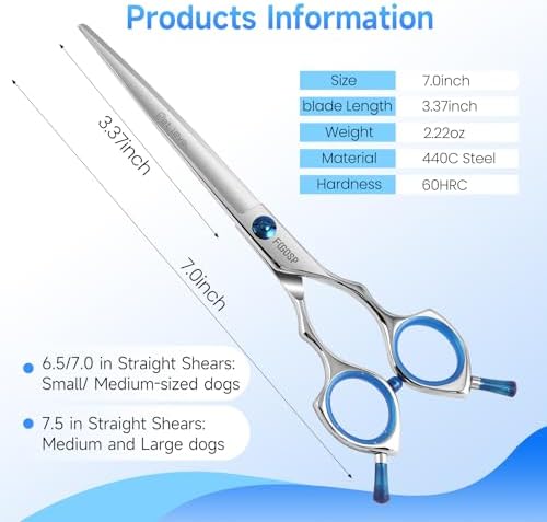 Straight Dog Grooming Scissors 7 in Dog Hair Scissor Trimming Dogs Pet Cat - Image 5
