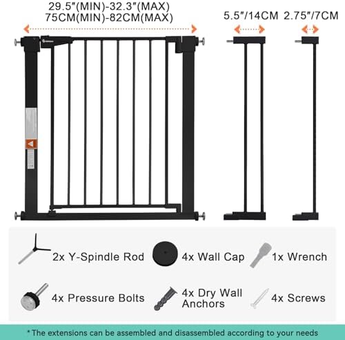 COMOMY 30" Tall Baby Gate for Stairs Doorways, Fits 29.5" to 40.5" Openings - Image 6