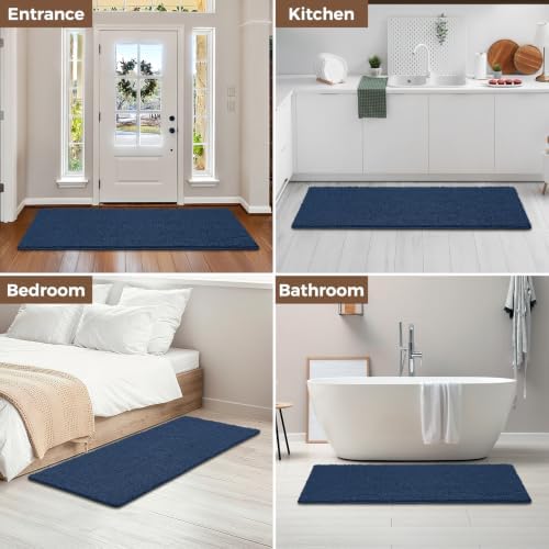 Bcoimo Bath Rug Mat, Chenille Extra Soft Navy Long Bathroom Runner Floor Rug - Image 6