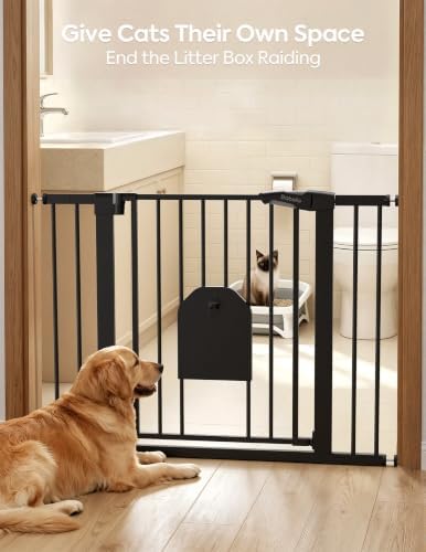 Babelio 36" Tall Dog Gate with Adjustable Cat Door, CatPrivilege I - Image 4