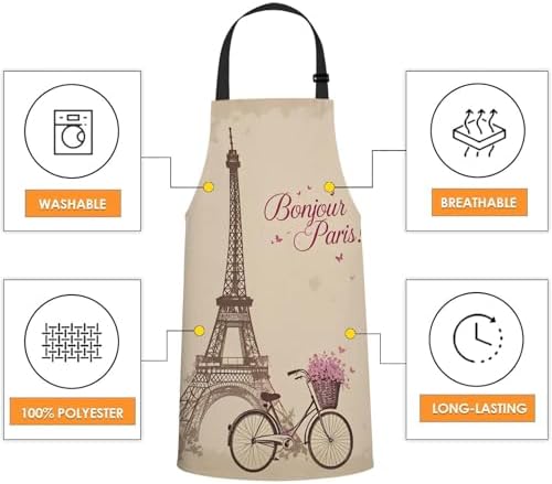 Tower Eiffel and Bicycle Waterproof Apron Kitchen Chef Aprons Bibs - Image 4