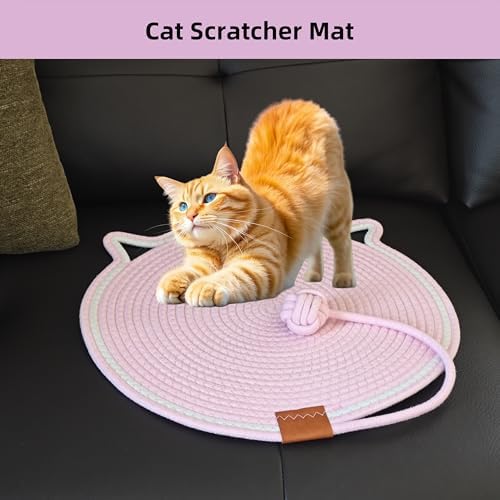 Cat Scratcher Mat 16.9'' Round Natural Cotton Rope Double-Sided - Image 3