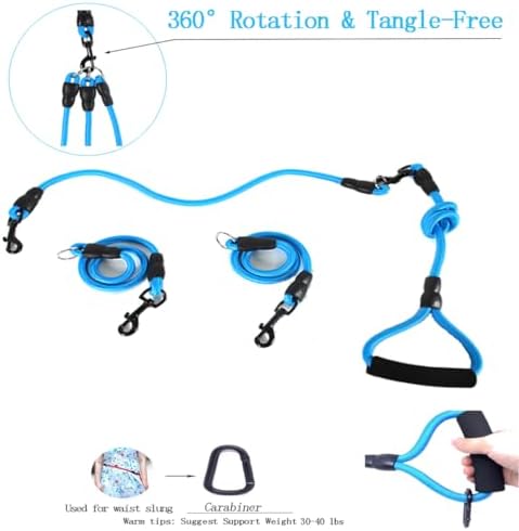3 in 1 Dog Leash for 1-3 Dogs, 360° Swivel Blue - Image 6