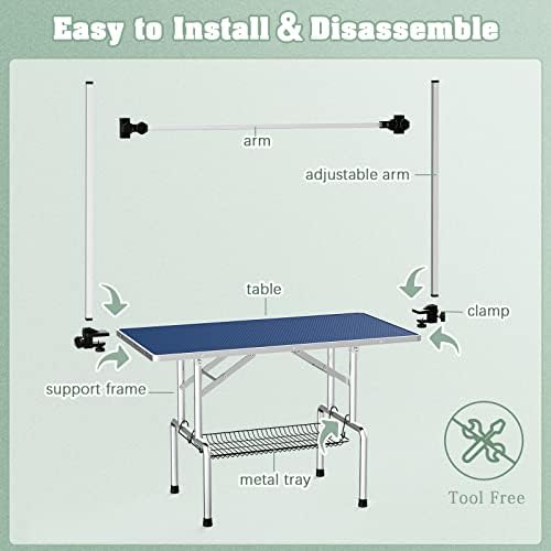 Lyromix 46'' Stainless Steel Pet Dog Grooming Table, Arm/Noose/Tray - Image 6
