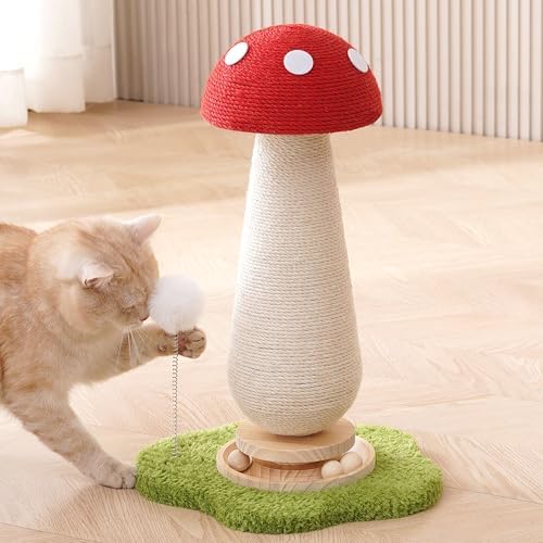 Mushroom Cat Scratching Post Cat Tree, 21.5‘’ H Cute Cat Scratcher Tower by Kicari