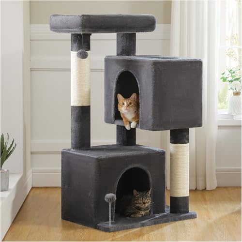 XL Cat Tree 44" Cat Tower for Large Cats 20 lbs, 2 Spacious Caves by UYMI