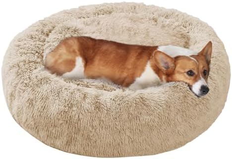 JOLLYVOGUE Dog Bed, Calming Anti-Anxiety Large Dog Bed, Fluffy Donut Cushion by JOLLYVOGUE