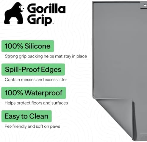 GORILLA GRIP Cat Litter Box Mat, Easy Clean Silicone Mats, 35x23 Gray - Image 2