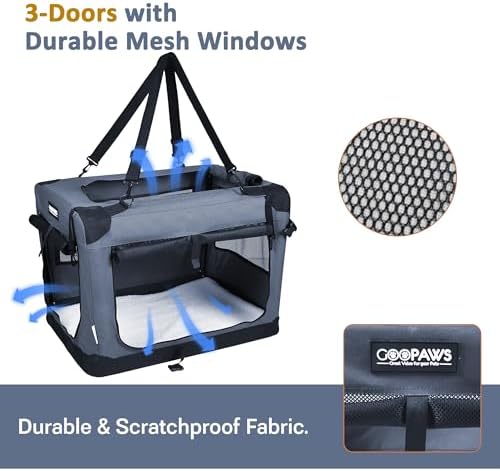 JESPET 3 Door Soft Dog Crates Kennel, Collapsible Travel Pet Carrier - Image 2