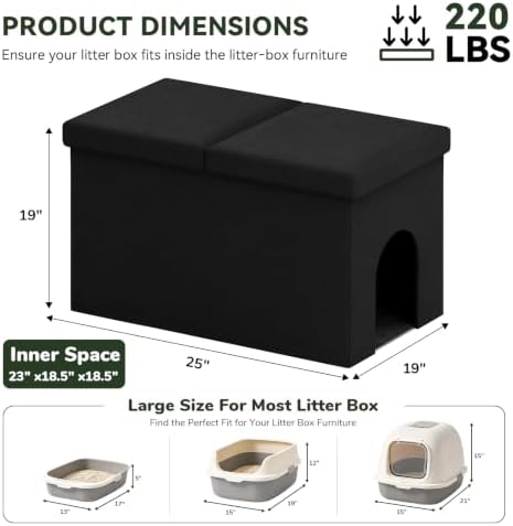 3-in-1 Cat Litter Box Enclosure Furniture, Cat Ottoman Bench - Image 3