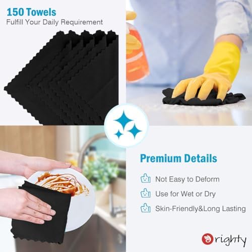 Orighty Microfiber Cleaning Cloth Bulk, 150 Pack Shop Towels 12x12in - Image 5