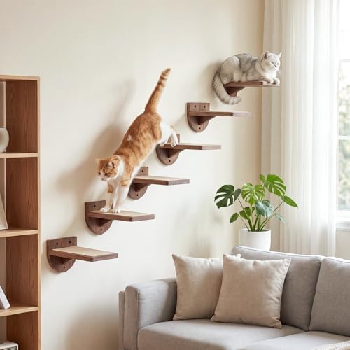 SiliFine Cat Wall Stairs Climbing Steps, Dark Brown - Image 6