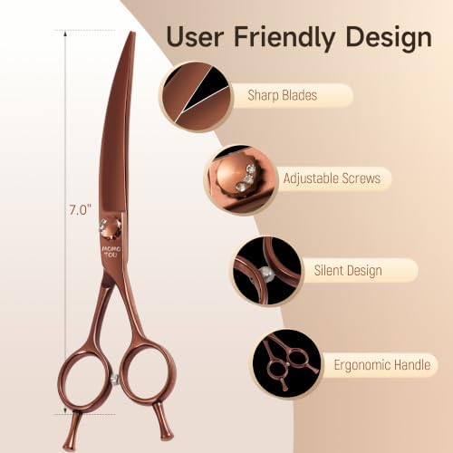 7'' Curved Dog Grooming Scissors, 440C Stainless Steel Bronze Pet Grooming - Image 3