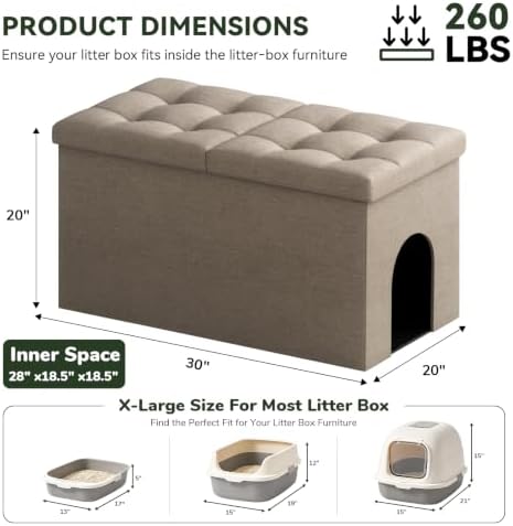 3-in-1 Cat Litter Box Enclosure Furniture, Cat Ottoman - Image 2