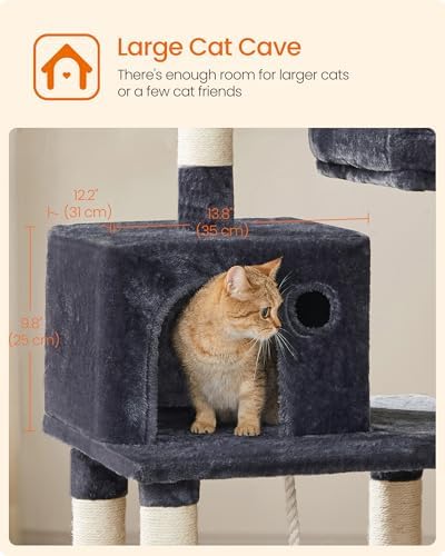 Feandrea Cat Tree, 55.8-Inch Large Cat Tower, Smoky Gray - Image 6