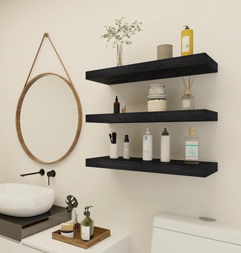 Vervida® Black Floating Wall Shelves Set of 3 Decor Storage Hidden - Image 4