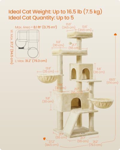 Feandrea Cat Tree, 68.5-in Tall Cat Tower - Image 5