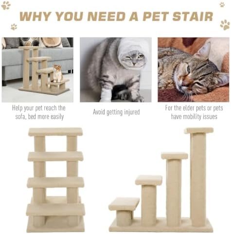 PawHut 25" 4-Step Multi-Level Carpeted Cat Scratching Post Pet Stairs - Image 4
