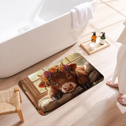 Bathroom Floor Mat, Cute Highland Cow Bathroom Rugs, Quick Dry Rustic Farmhouse - Image 3