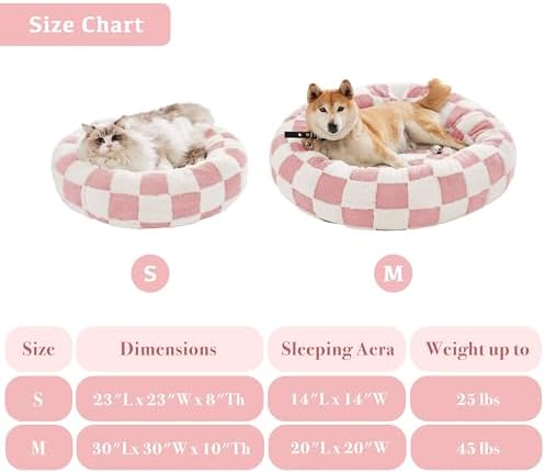 Ohocut Checkered Dog Bed, Cute Girly Pink Retro Style Aesthetic Round Warming - Image 5