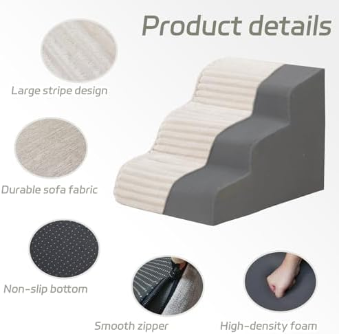 Laojin Balhen Dog Stairs for Small Dogs & Cats 15.7" H, High Density Foam Dog - Image 4