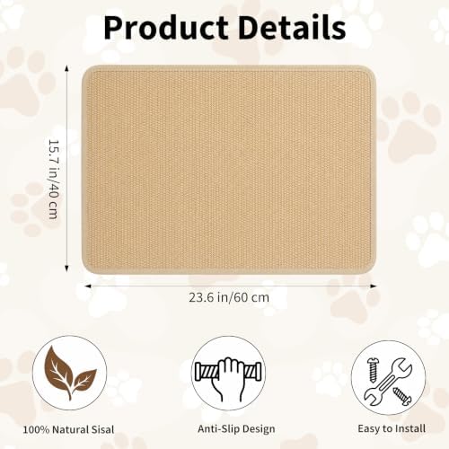 3 Pack Cat Scratcher Mat, Natural Sisal Jute Pad, Furniture Protector - Image 2