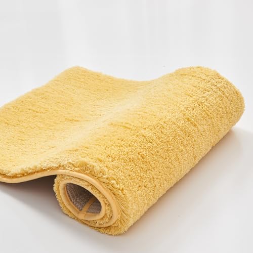 CozeCube Yellow Shaggy Bath Mat 36"x24" Non Slip Washable Rug by CozeCube