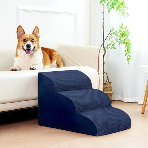Dog Stairs for Small Dogs, 3 Tiers High Density Foam Dog Ramp, Extra Wide - Image 5