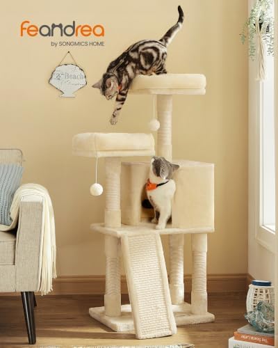 Feandrea Cat Tree, 45.3-Inch Cute Cat Tower, Plush Climbing Condo - Image 2