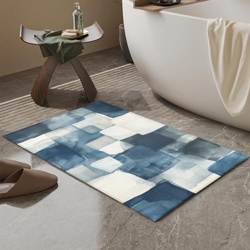 Blue Geometric Watercolor Bath Mat - Image 5
